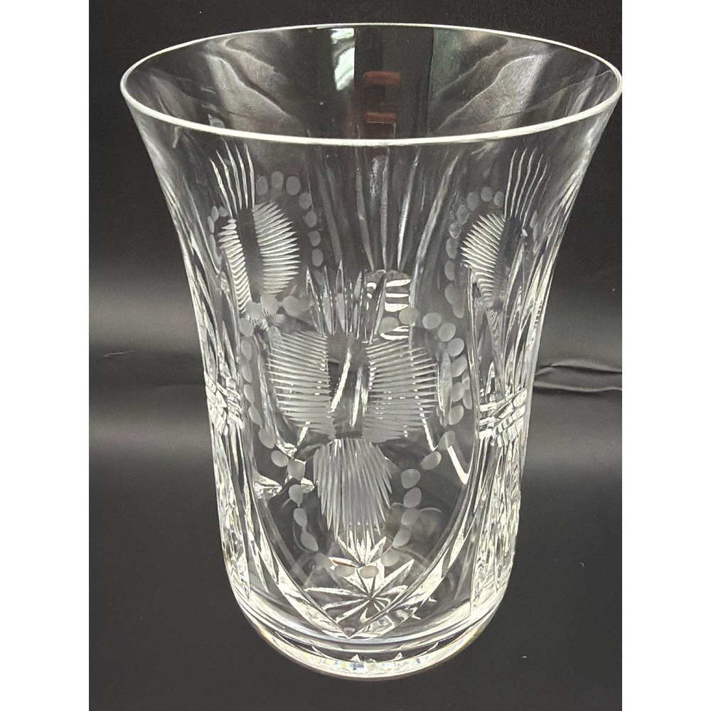 Vtg Set of 5 Crystal Bohemian Cut Clear Tumbler Glasses Etched MCM Czech Glass - Picture 4 of 9